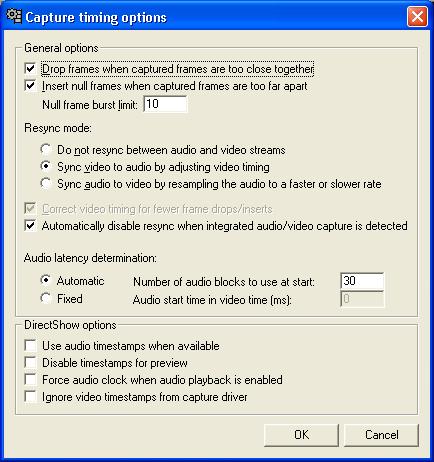 My Settings In The "Capture timing options" Dialog Box